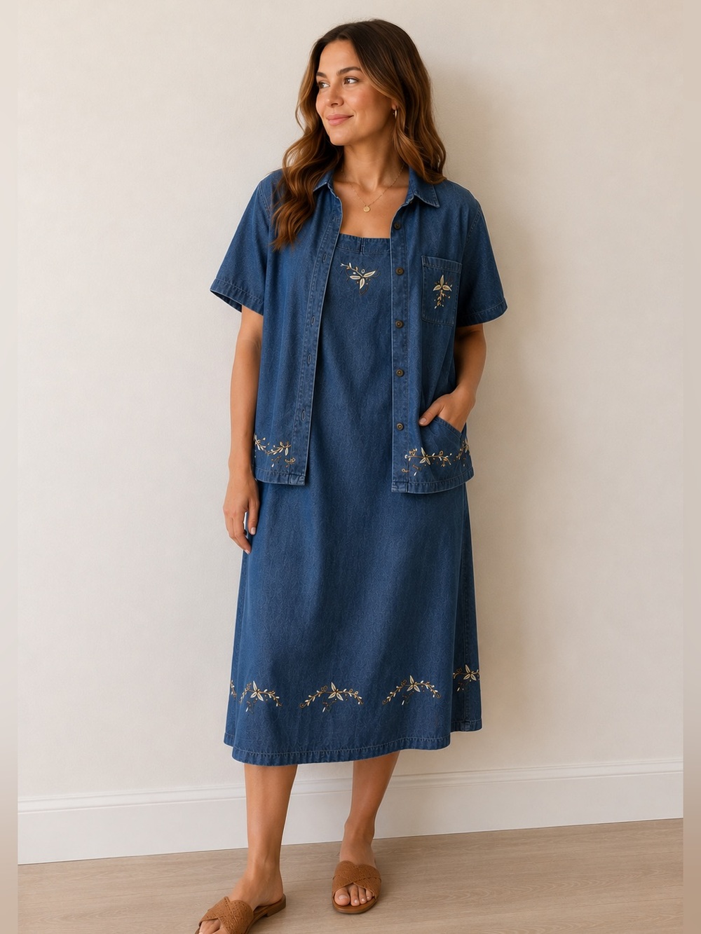 Country Concepts Plus 1X Embroidered Denim Dress Set | CottagecoreWesternVintage